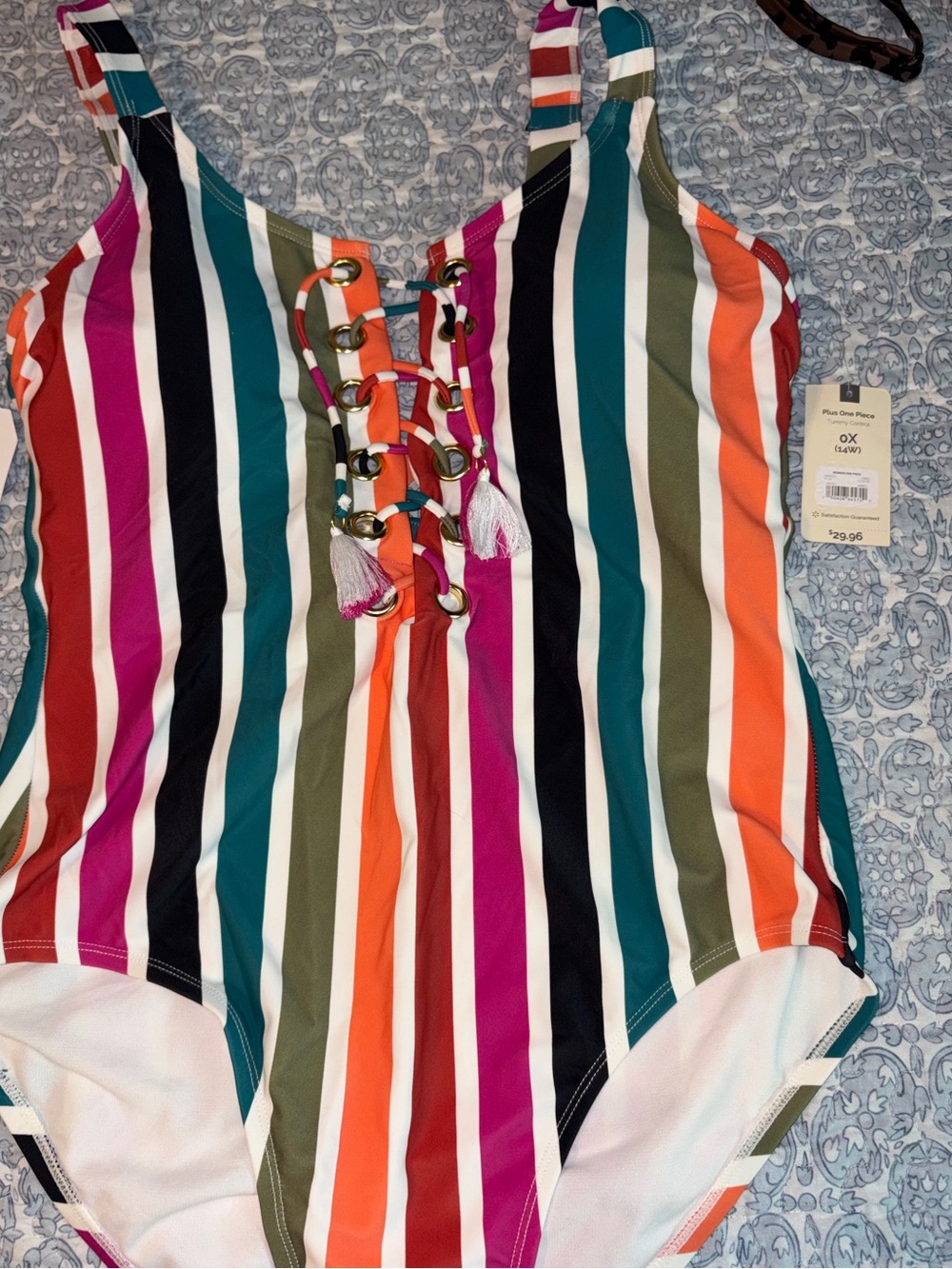 Girls' Multicolor Striped One-Piece Swimsuit with Lace-Up Front
